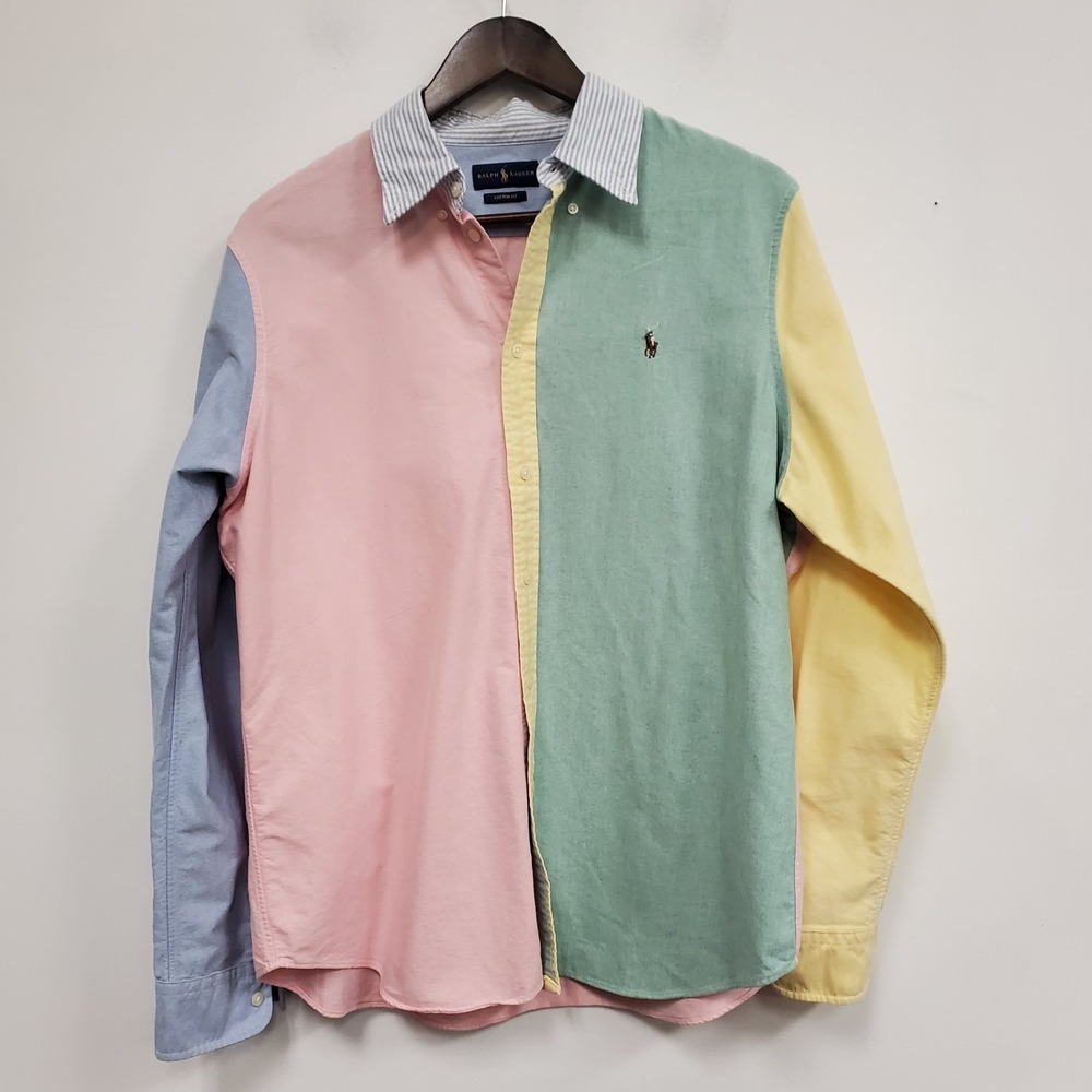 Polo Ralph Lauren Mens Preppy Nanctucket Colorblock Button Shirt Size XL Pastel